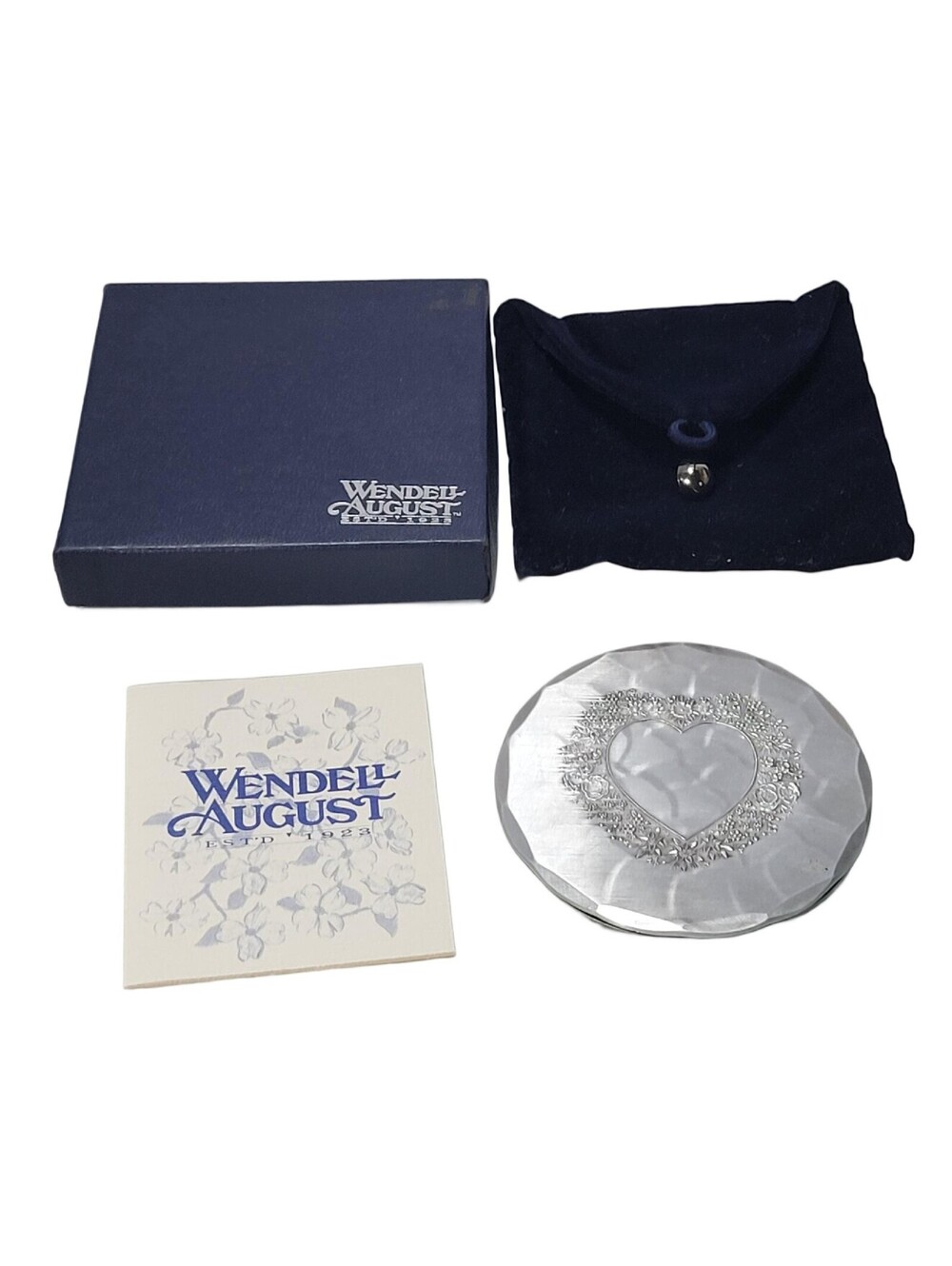 Wendell August Hammered Aluminum Heart Pattern Mirror Back 3"
